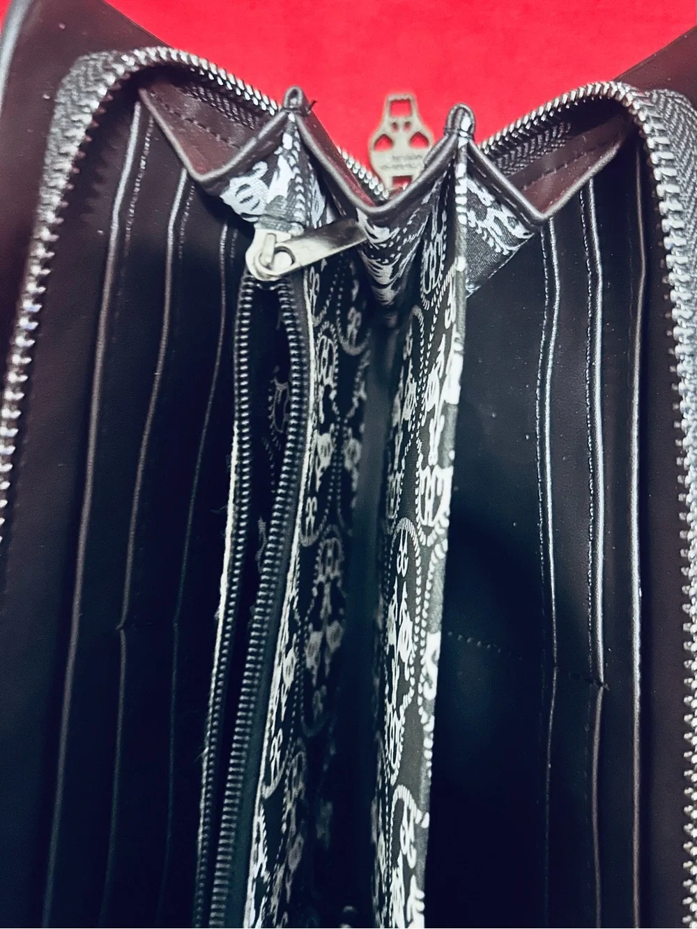 Black Skull-Stud Zip Around Wallet